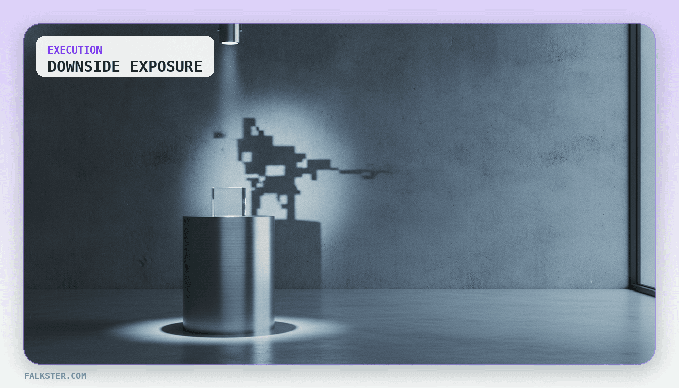 Two failure modes side by side: first-party downside where your AI feature is wrong to your own user, and second-party downside where an outside AI describes your product wrong to a prospect you never see.