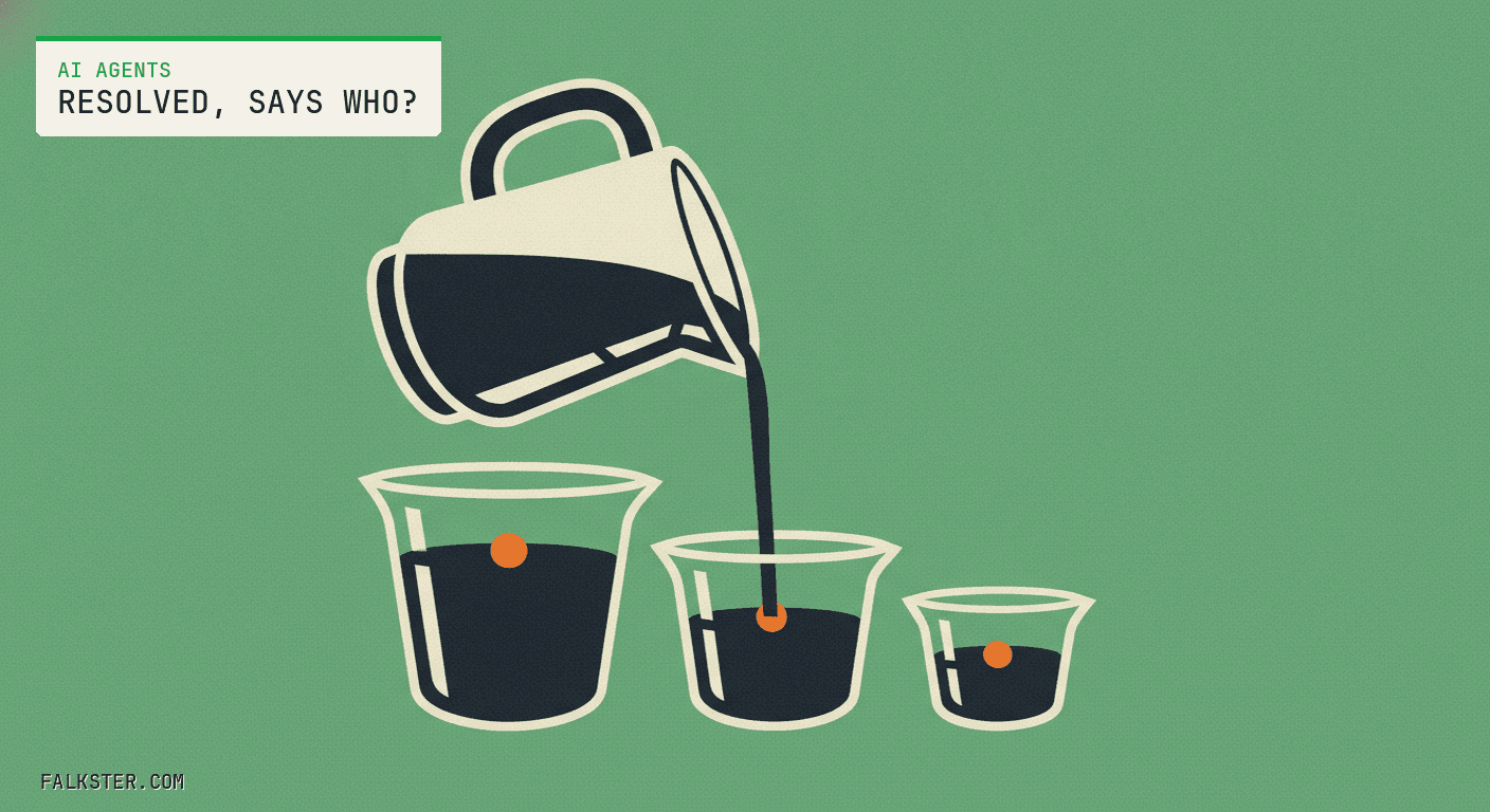 AI Agents Falkster cover on green: one pitcher pouring into three measuring cups of different sizes, each filled to a different level and marked with an orange dot.
