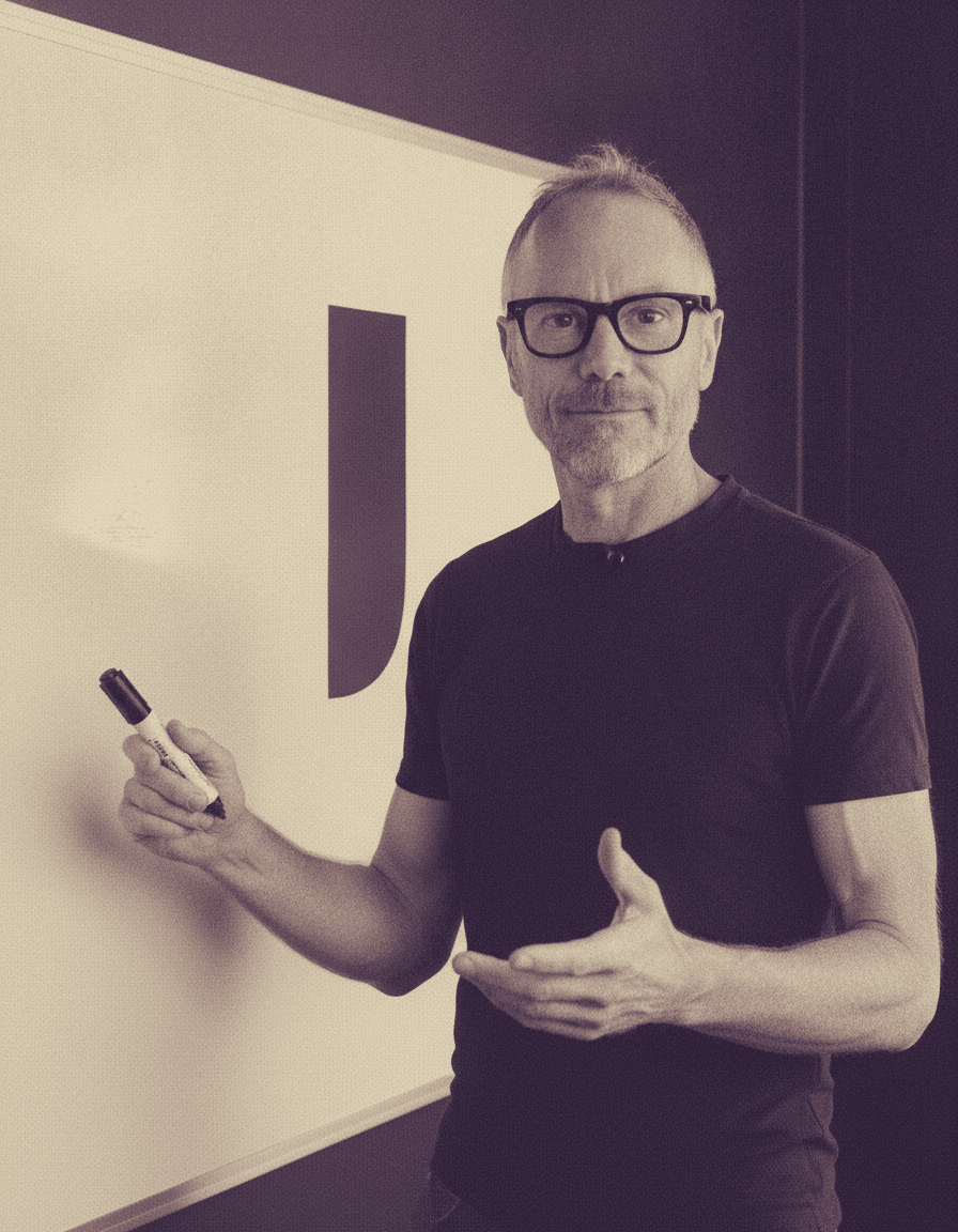 Falk Gottlob explaining an idea at a whiteboard